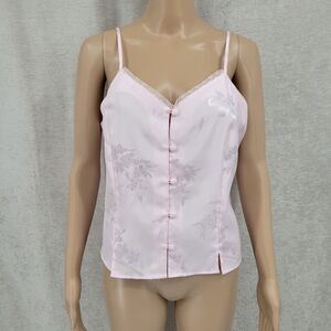 Valerie Stevens Y2K Light Pink Floral Jacquard Satin Cami Feminine Coquettegirl